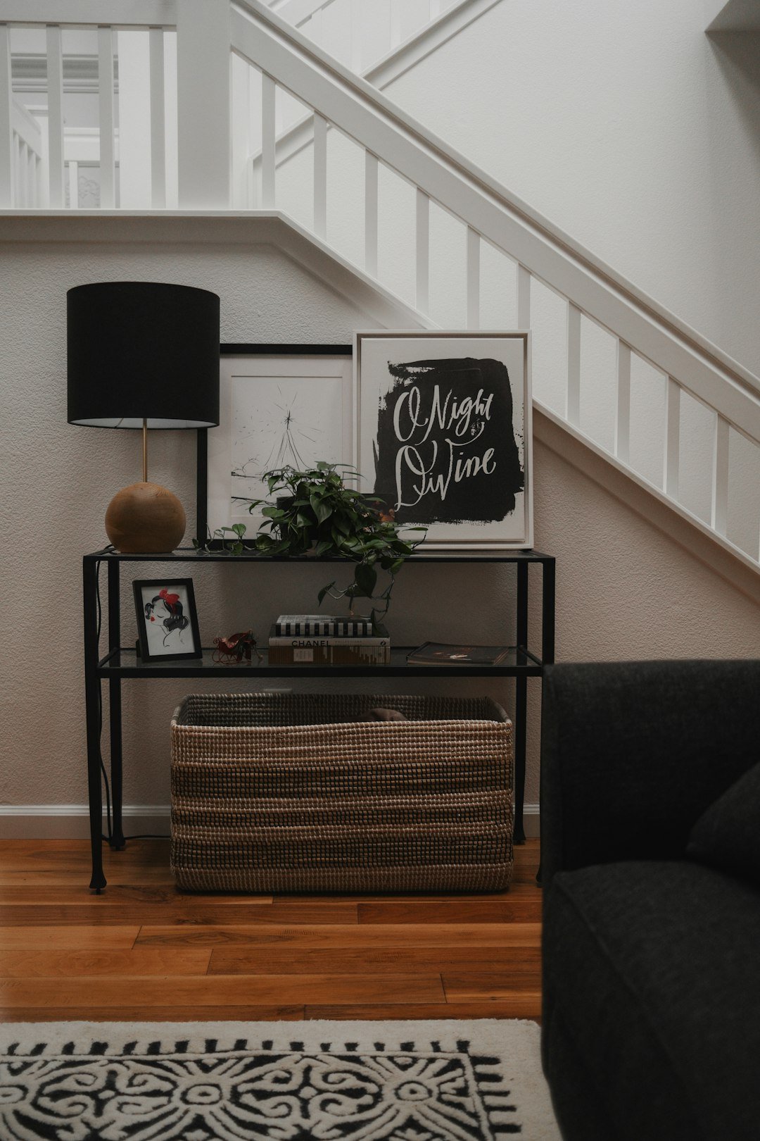 Console table styled behind a floating sofa