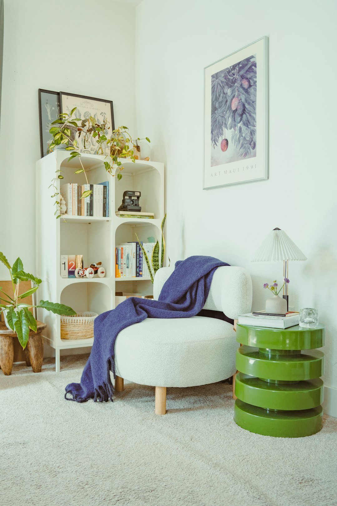 Cozy reading corner with armchair in a small space