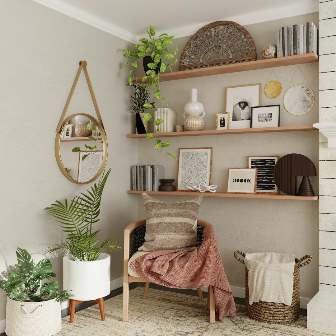 Floating wall shelf with storage and decor