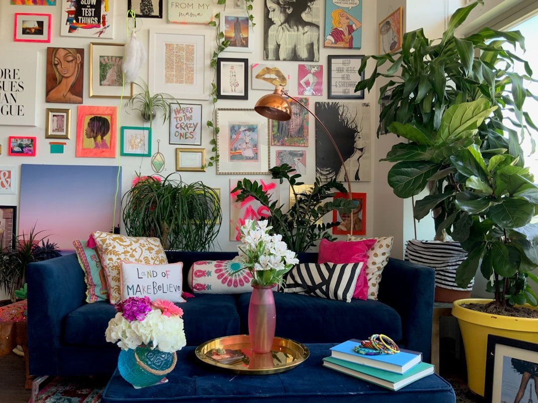 Framed photo gallery wall in an apartment