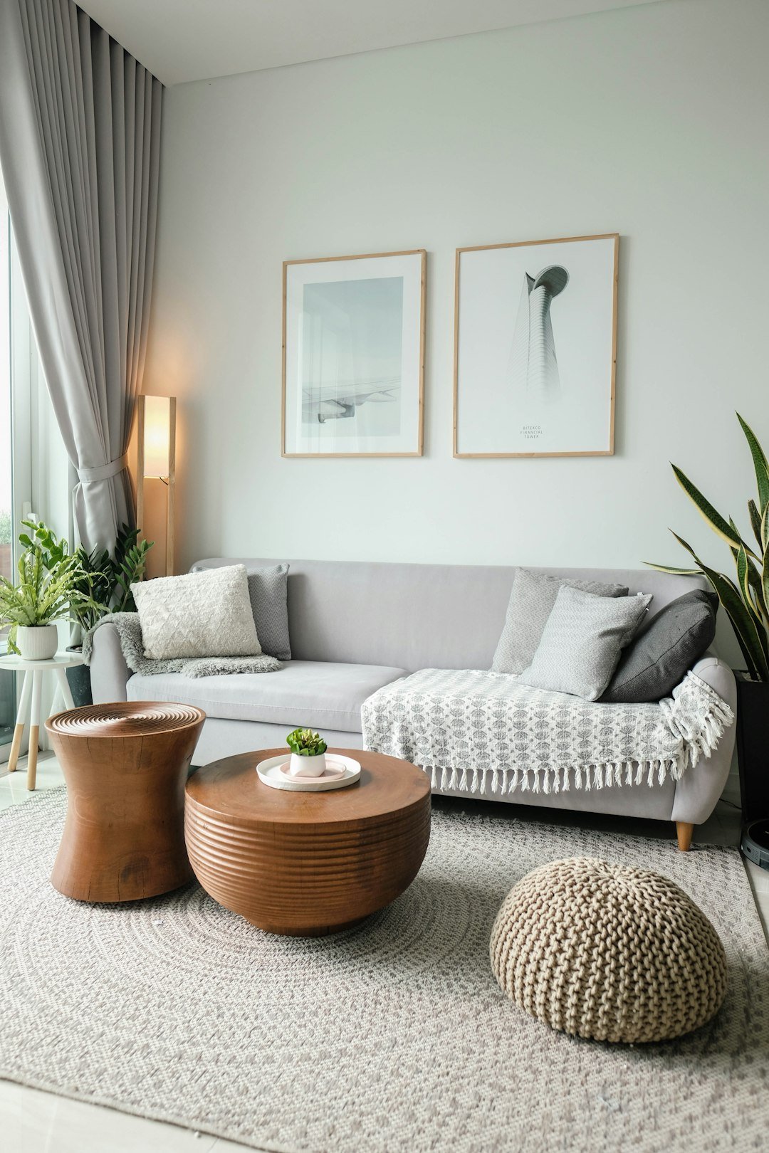 Large area rug defining a living room seating zone