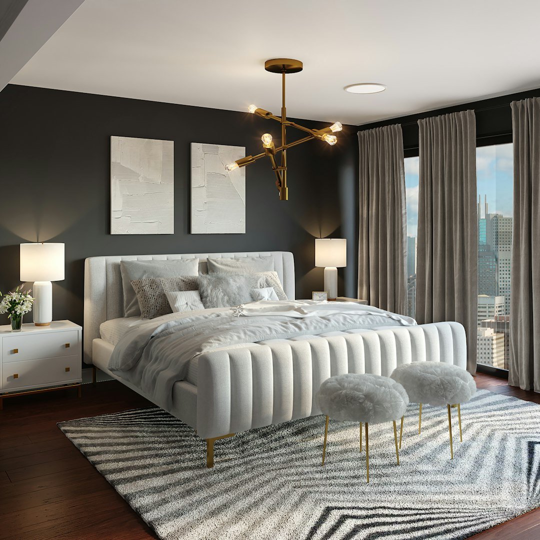 Plush rug adding softness to a bedroom floor