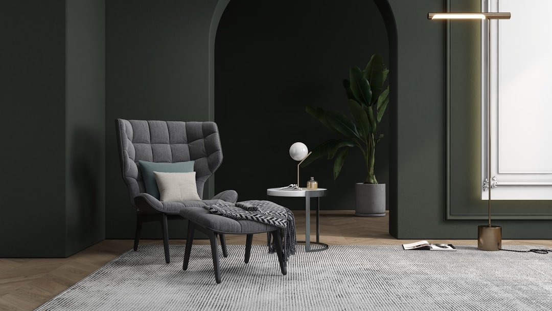 Statement armchair with ottoman and throw
